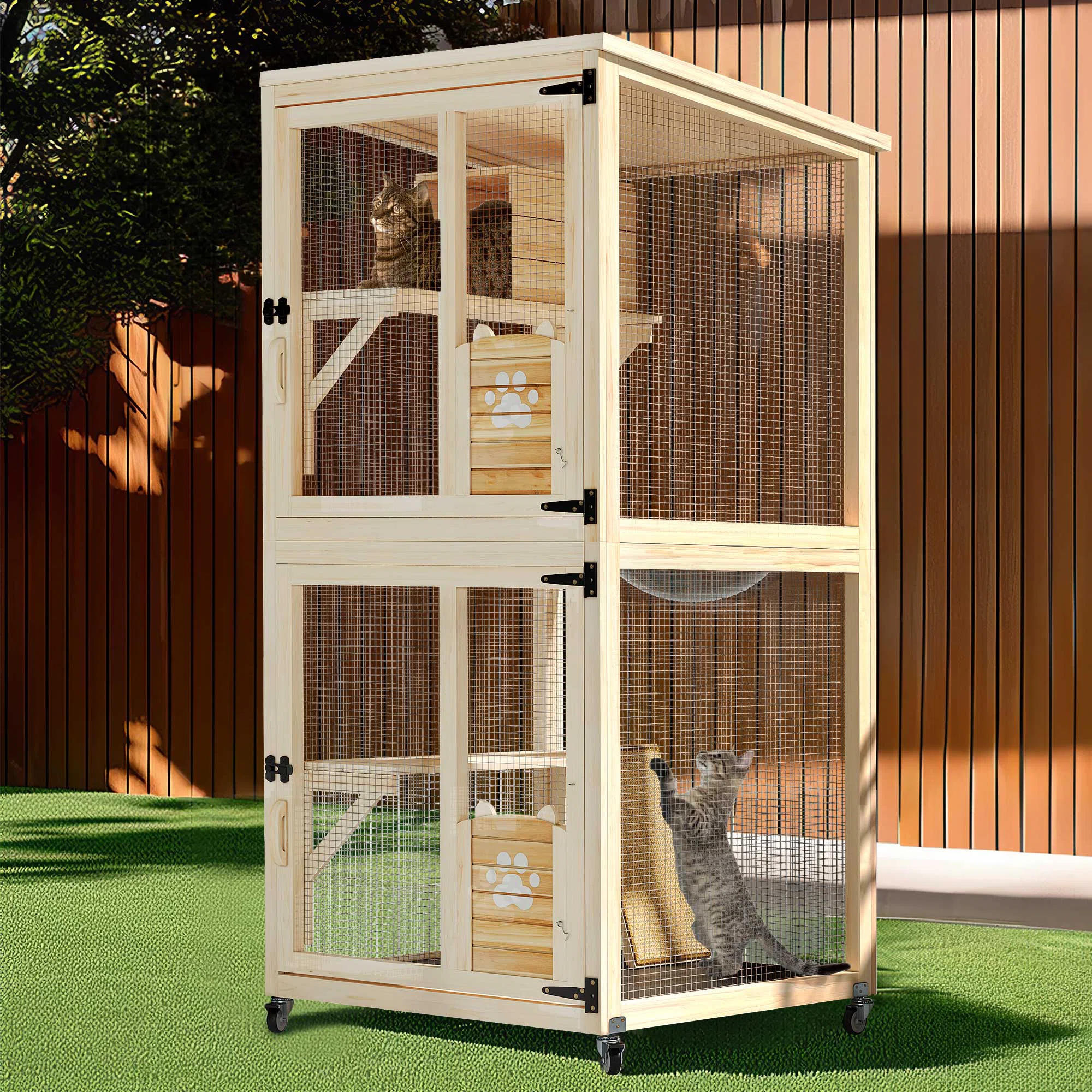 Desimirka Outdoor Cat Cage with 3 Platforms Fir Wood
